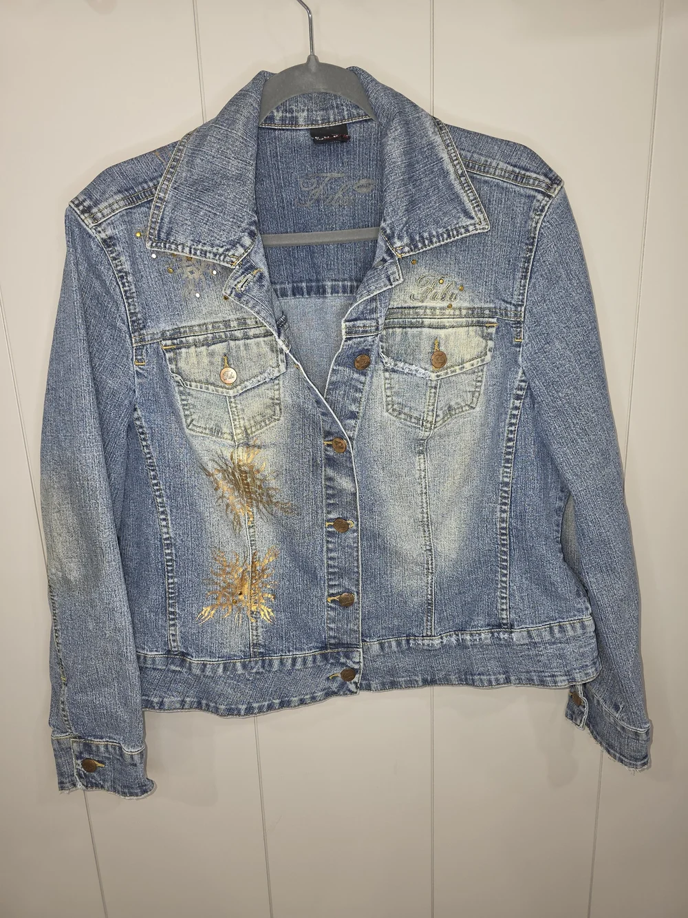VTG FUBU Blue Denim Jacket with Subtle Washed Texture Size 2x Fits Like An XL